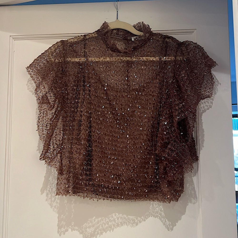 ZARA Size Medium Sequin Top | Mauve Lined